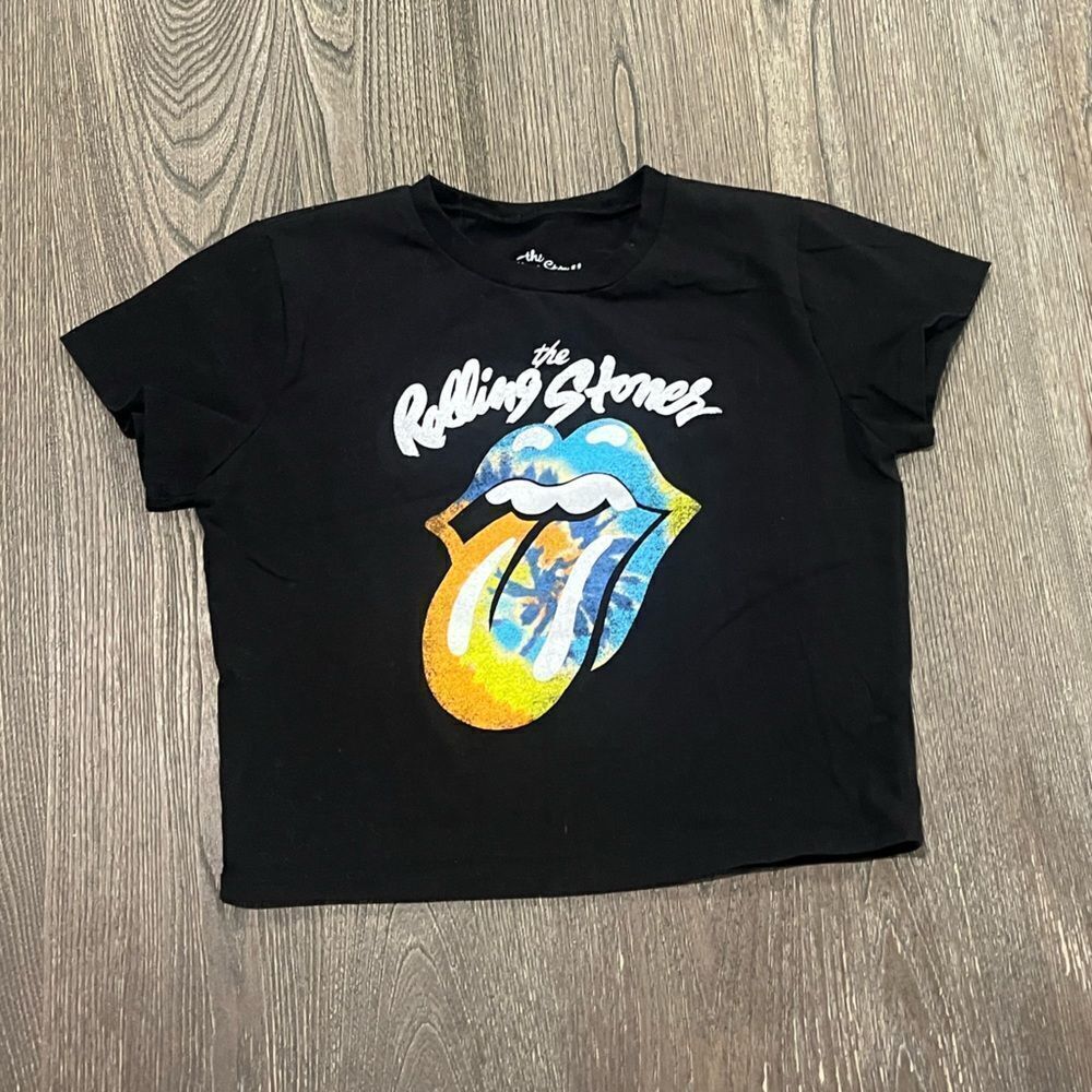 The Rolling Stones Crop Top Pullover Short Sleeve Graphic Print Black Size XL